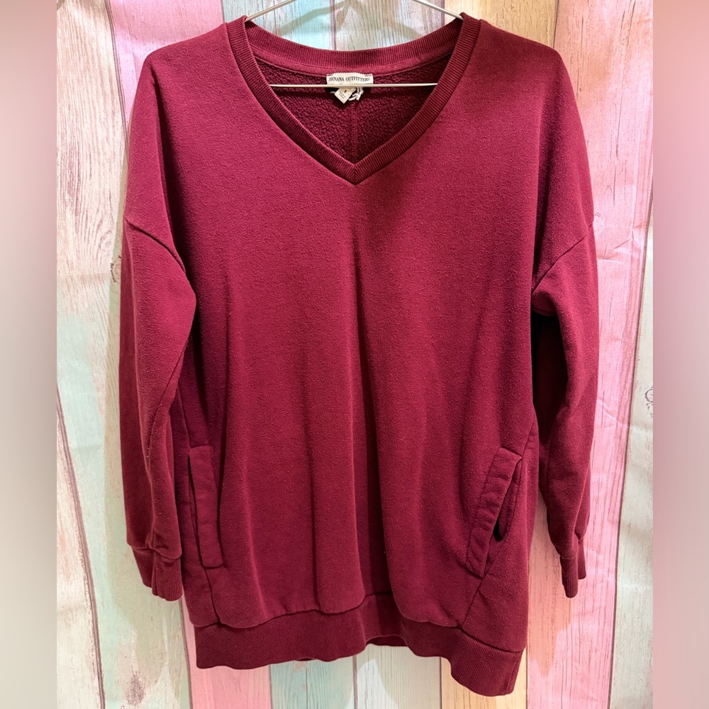 Zenana Outfitters Deep Red V-Neck Sweater